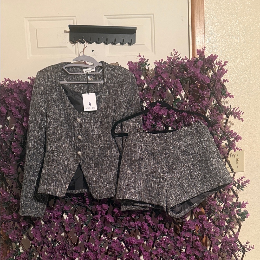 Women's Gray Blazer and Shorts Set